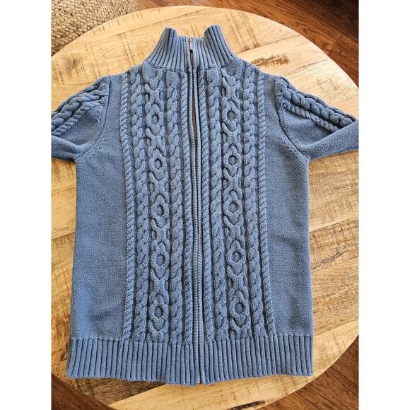 L.L Bean 100% Cotton Cableknit Fisherman Cardigan Sweater Women's Size S Blue - Picture 5 of 8